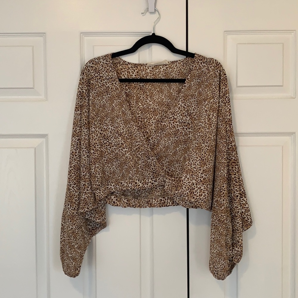 Cheetah print long-sleeve cropped blouse
